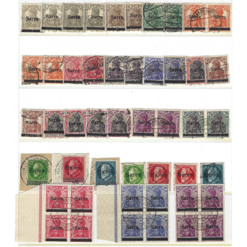 Sarre sélection de timbres oblitérés émis en 1920.