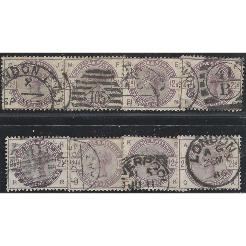 Grande Bretagne Victoria timbre N°79 lot de 8 ex. oblitérés.