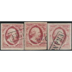 Pays-Bas Guillaume III timbre N°2 lot de 3 ex. oblitérés.