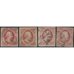 Pays-Bas Guillaume III timbre N°2 lot de 4 ex. oblitérés.