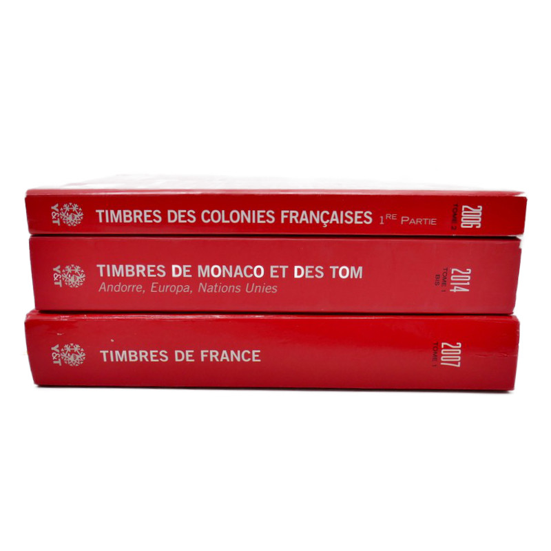 Catalogues Yvert et Tellier timbres de France Monaco et Colonies en 3 tomes.