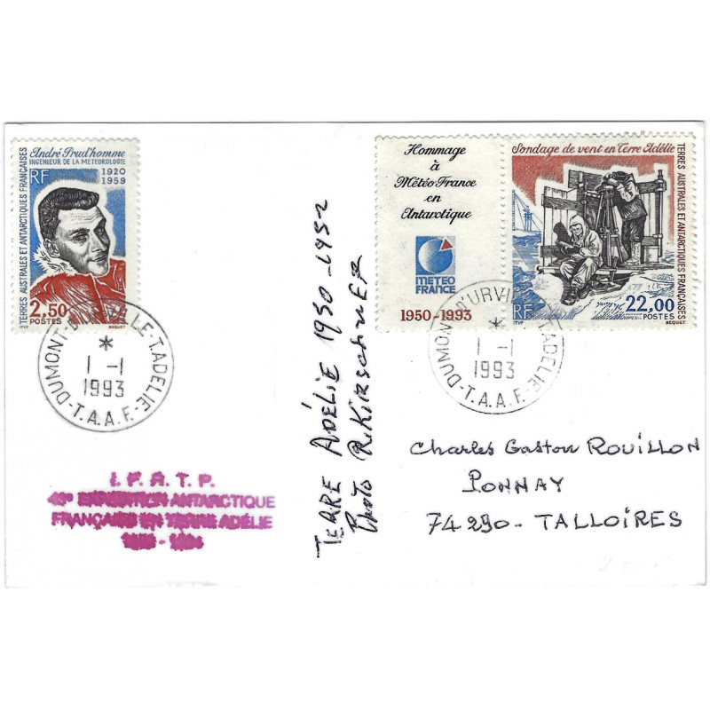 T.A.A.F. timbres N°182-183 oblitérés sur photo Roger Kirschner.