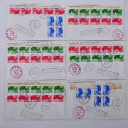 Lot de 38 lettres recommandées avec timbres non dentelés de France.