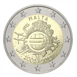 2 euros commémorative Malte 2012 UNC - 10 ans de l'Euro.