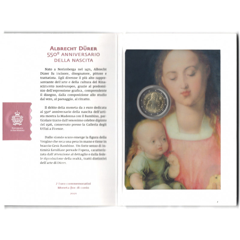 2 euros commémorative Saint Marin 2021 - Albrecht Dürer en coffret BU.