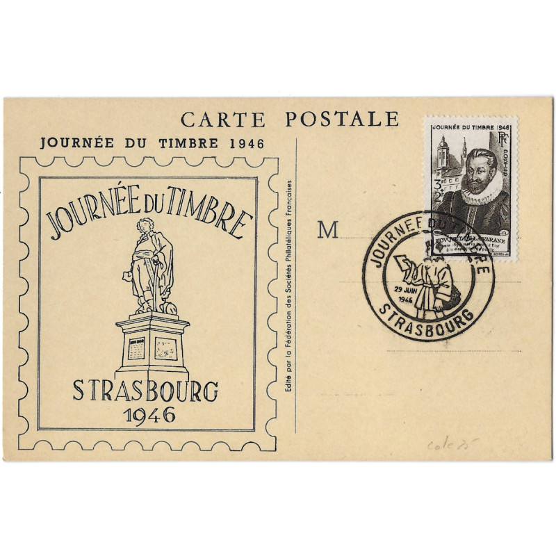 Journée du timbre de France N°754 oblitéré sur carte maximum.
