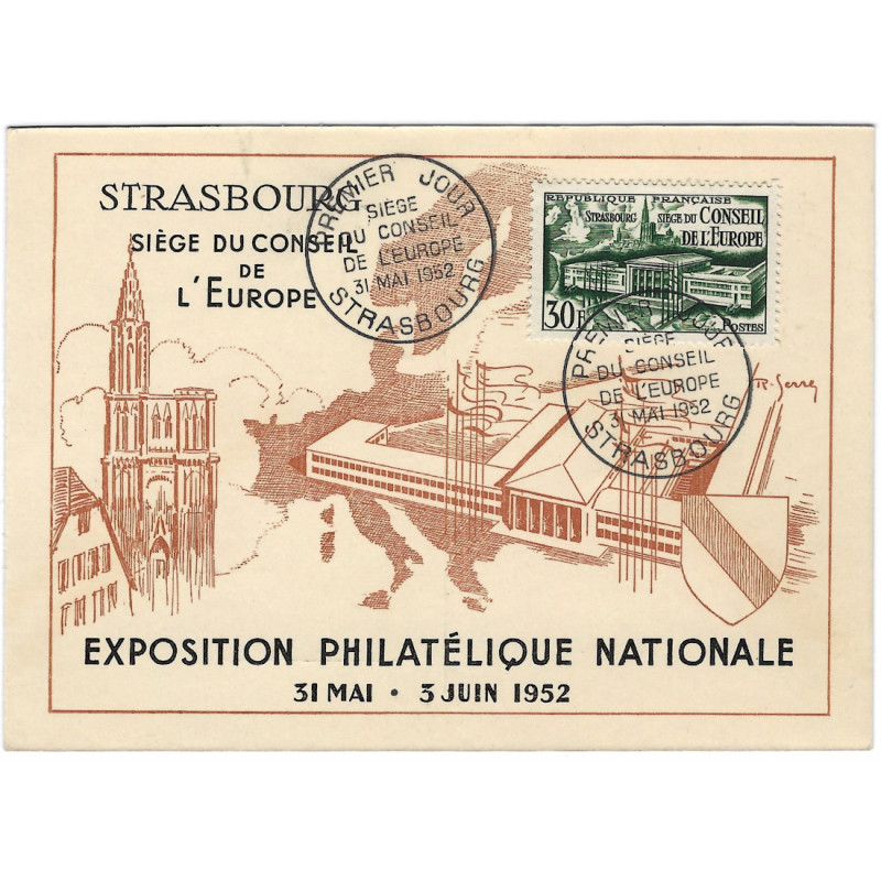 Conseil de l'Europe timbre de France N°923 oblitéré sur carte maximum.