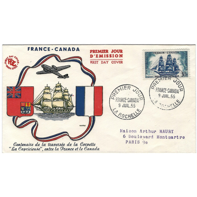 France-Canada timbre de France N°1035 oblitéré sur enveloppe FDC.