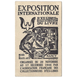 Cachet d'exposition internationale d'ex-libris d'illustration du livre 30-11-1946 sur CP.