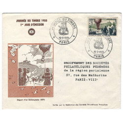 Ballon poste timbre de France N°1018 oblitéré sur enveloppe FDC.