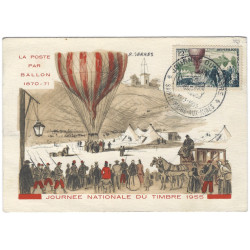 Ballon poste timbre de France N°1018 oblitéré sur carte maximum.