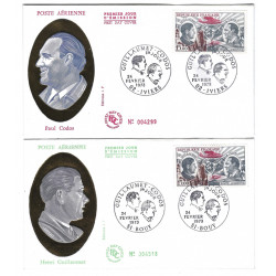 Guillaumet - Codos timbres poste aérienne oblitérés sur 2 enveloppes FDC.