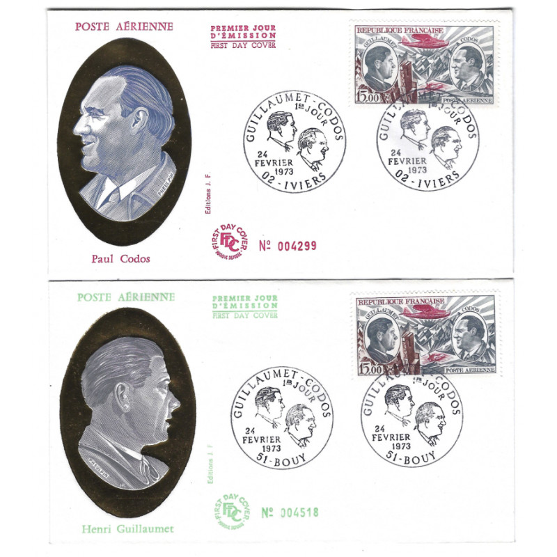 Guillaumet - Codos timbres poste aérienne oblitérés sur 2 enveloppes FDC. Guillaumet - Codos timbres poste aérienne oblitérés sur 2 enveloppes FDC.