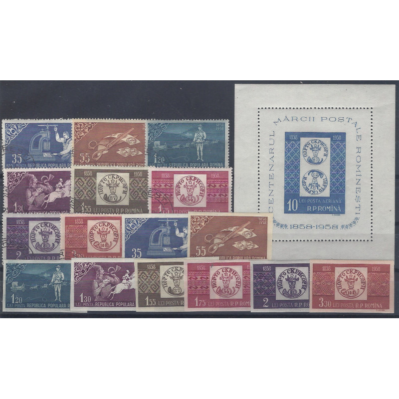 Roumanie centenaire du timbre, lot de 2 séries et 1 bloc. Roumanie centenaire du timbre, lot de 2 séries et 1 bloc.