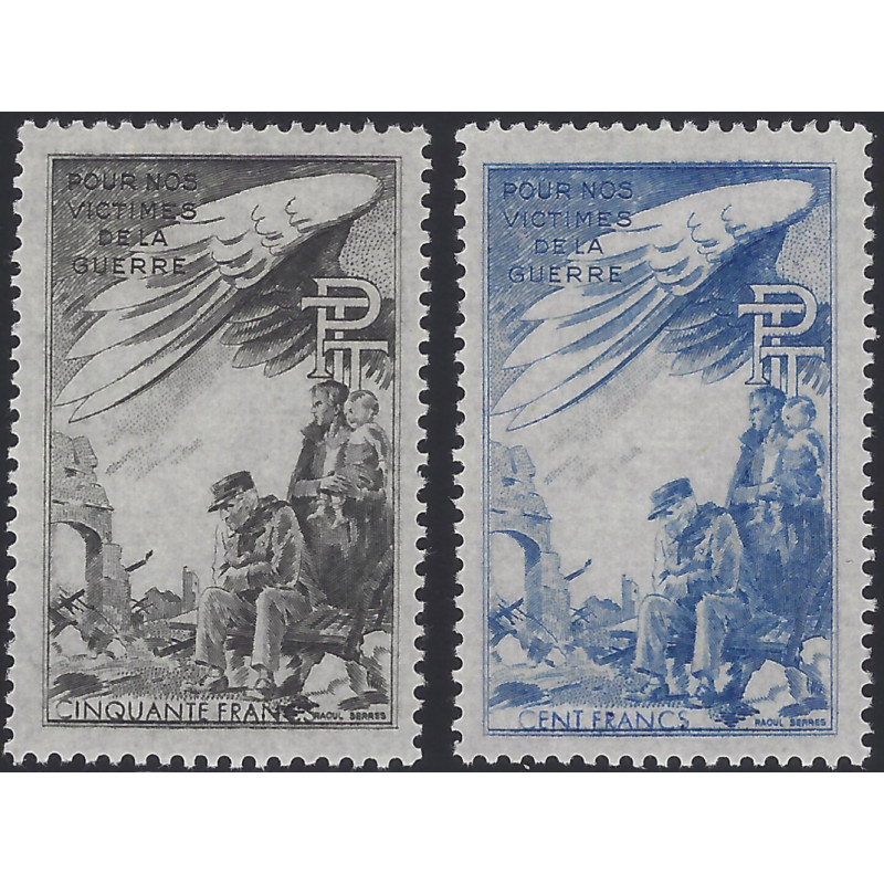 Timbres de bienfaisance PTT pour nos victimes de guerre N°37-38 série neuf**.