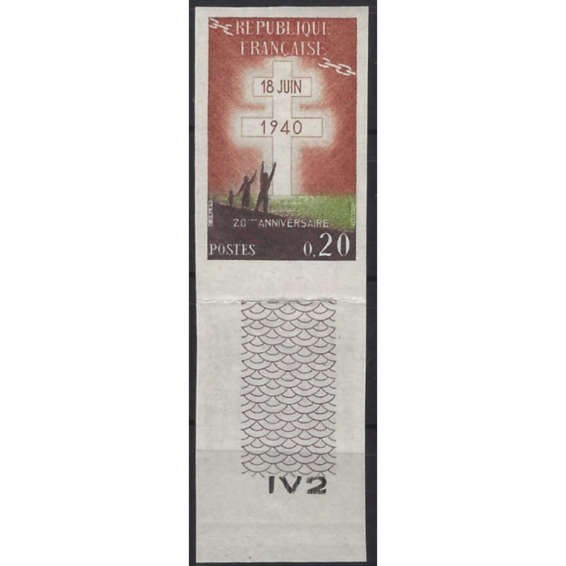 Appel de Général de Gaulle timbre de France N°1264a non dentelé neuf**.