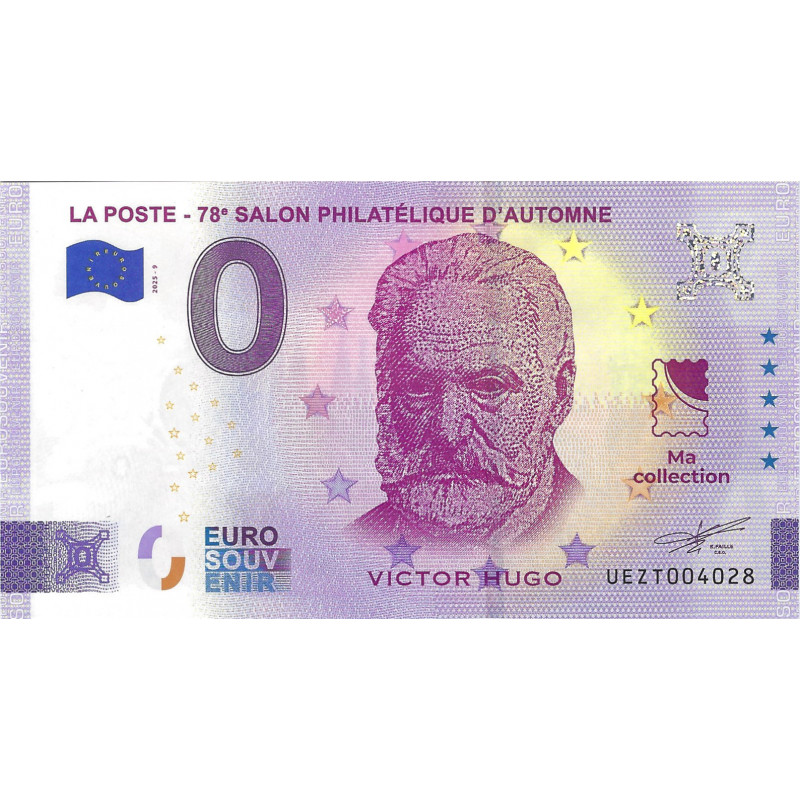 Billet Euro Souvenir 0 € – La Poste – 78ᵉ Salon Philatélique d'Automne – Victor Hugo – 2025.