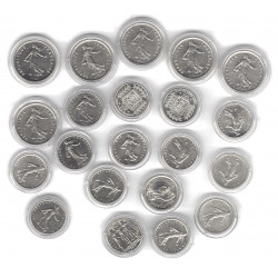 Lot de 21 pièces de monnaies 1 et 5 francs émise entre 1960-2001.