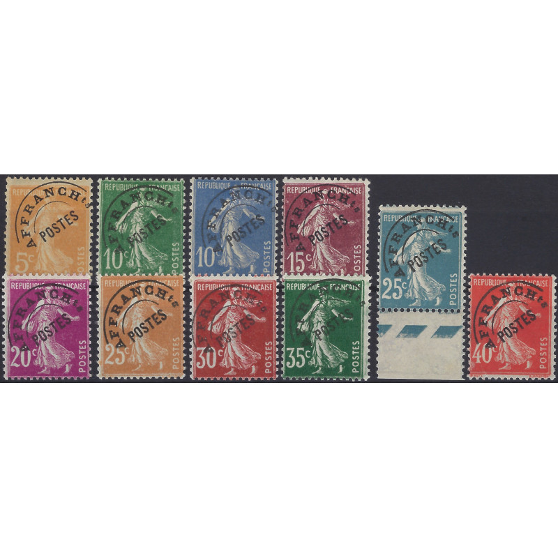 Timbres préoblitérés de France type Semeuse sélection de 10 valeurs neufs**.