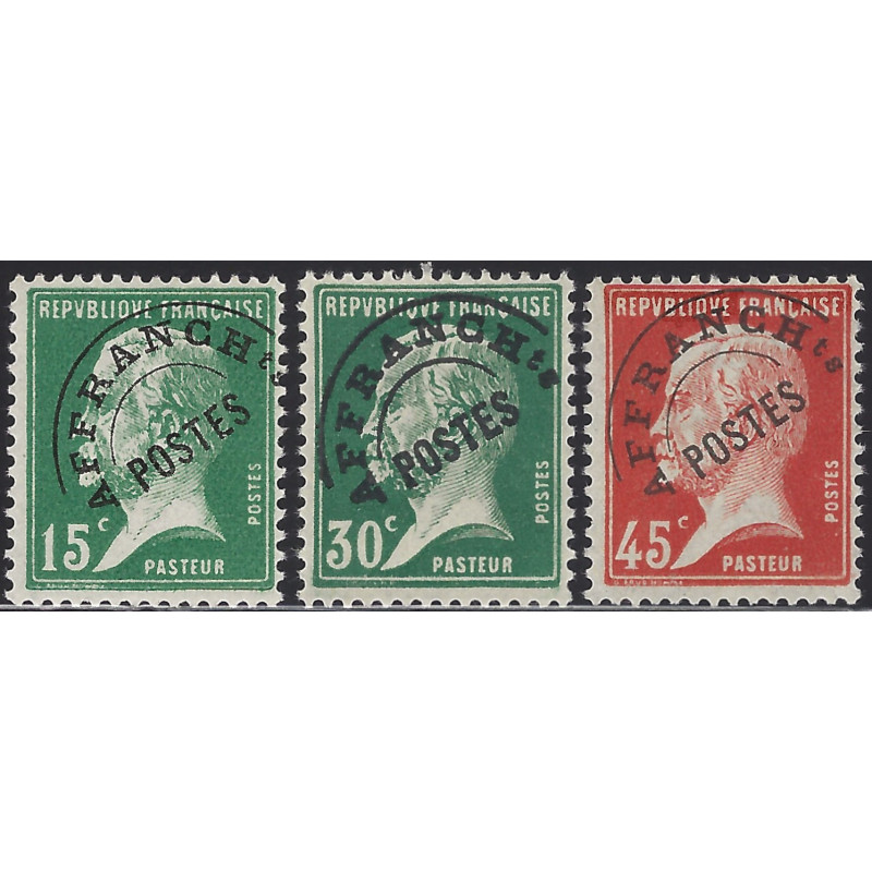 Timbres préoblitérés de France type Pasteur N°65-67 neuf**.