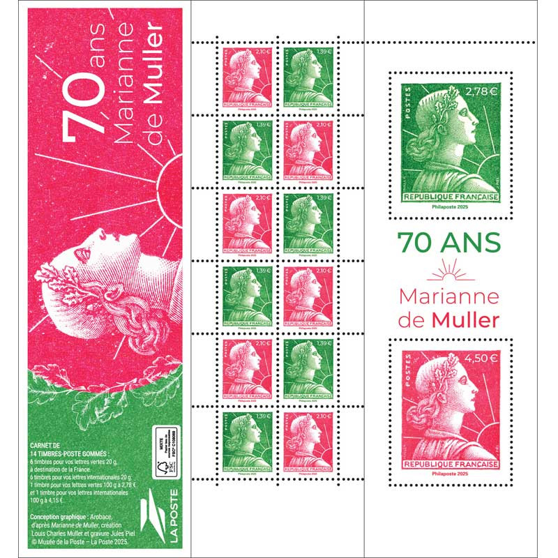 Carnet mixte de 14 timbres 70 ans de Cérès de Muller N°1537.