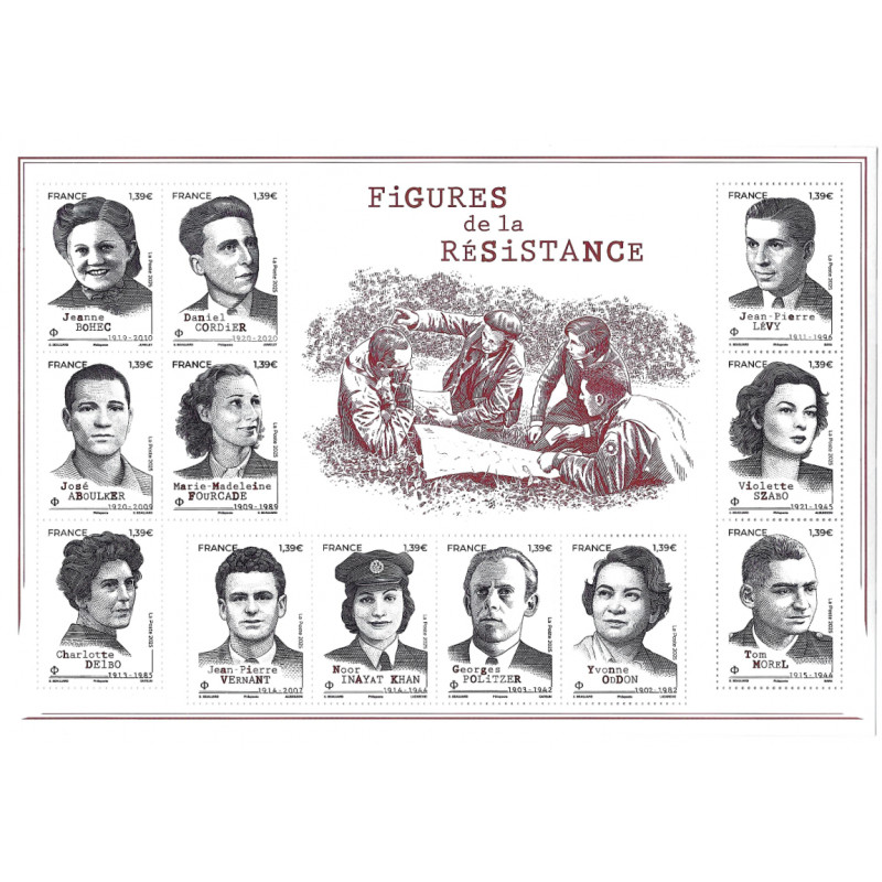 Bloc de 12 timbres Figures de la résistance 2025 neuf**.