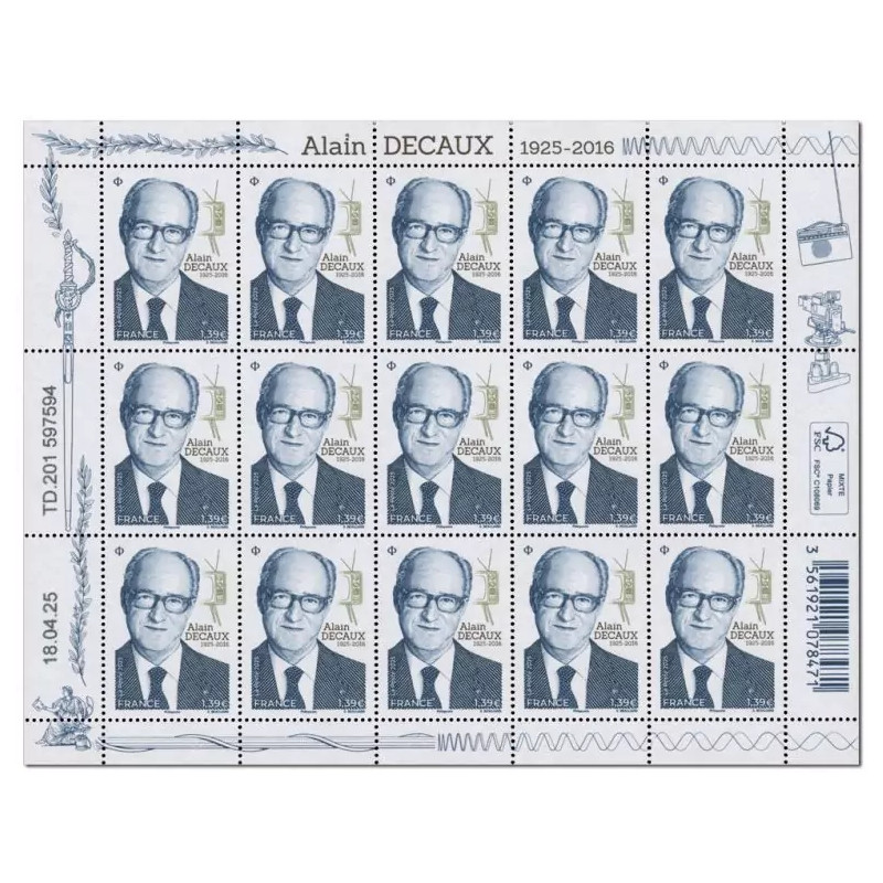 Timbre Alain Decaux en feuillet de France N°F193 neuf**.