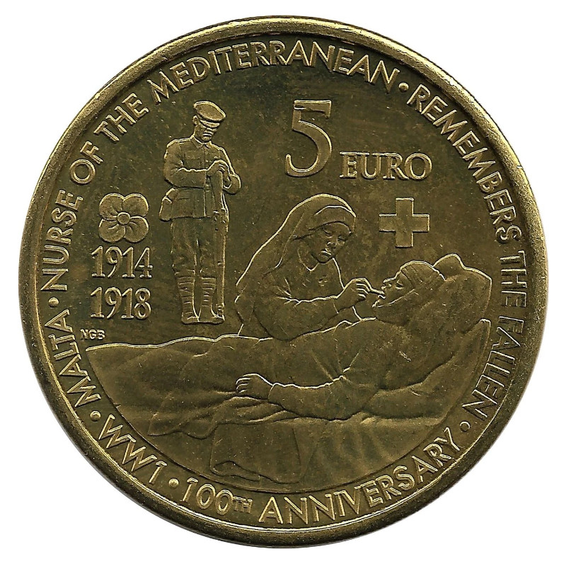 5 euros Malte 2014 UNC - 100ème anniversaire de la première guerre mondiale.
