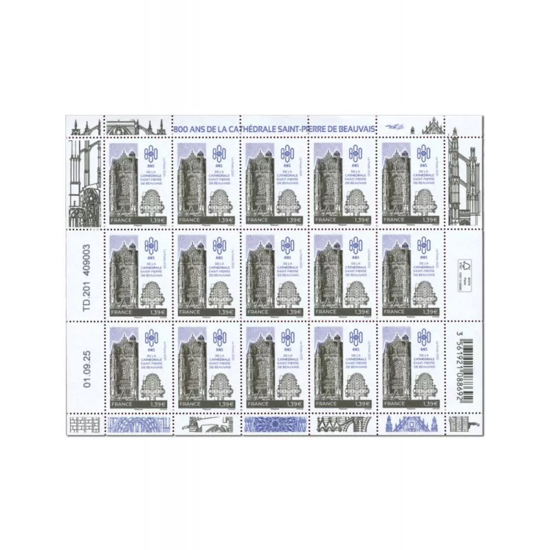 Timbre Cathédrale Saint-Pierre de Beauvais en feuillet de France N°F206 neuf**.