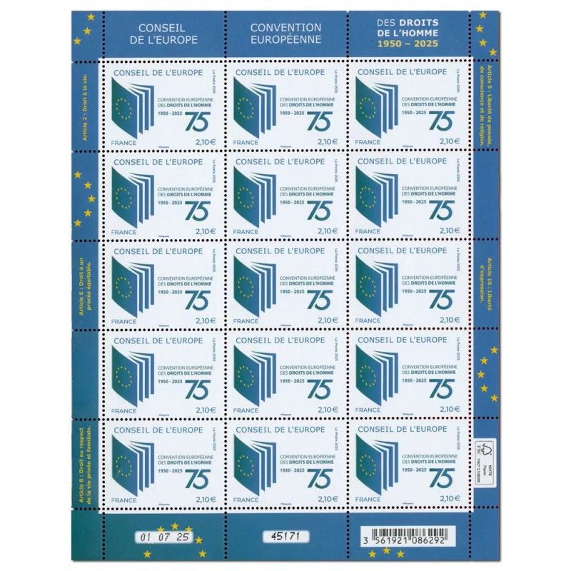 Timbre Conseil de L'Europe en feuillet de France N°F10 neuf**.