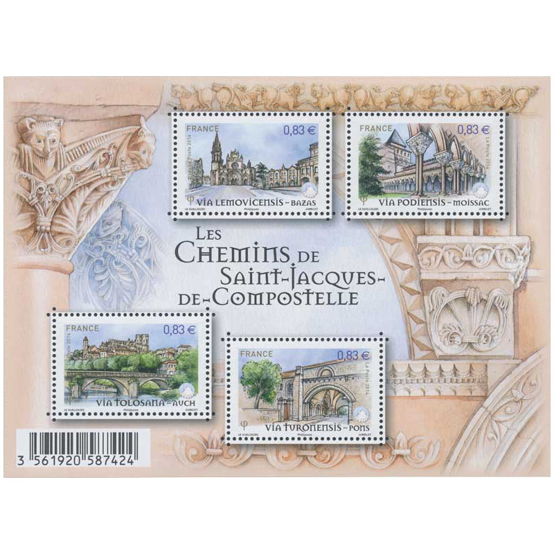 Feuillet de 4 timbres Les Chemins de Saint-Jacques-de-Compostelle F4838 neuf**.