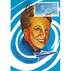 Timbre poste aérienne N°66 Jacqueline Auriol oblitéré sur carte maximum.