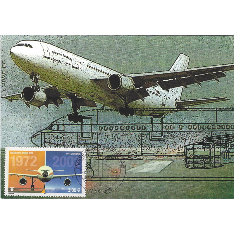 Timbre poste aérienne N°65 Airbus A300 oblitéré sur carte maximum.