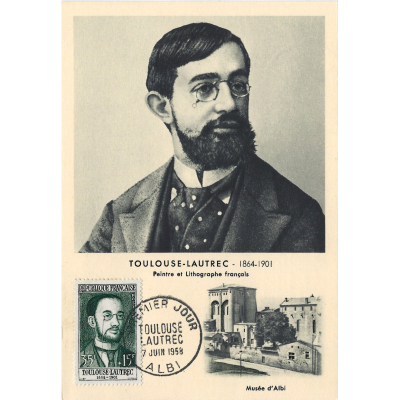 Toulouse Lautrec timbre de France N°1171 oblitéré sur carte maximum.
