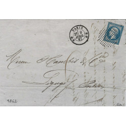 Empire non dentelé N°14B oblitéré cercle de points sur pli de Paris 1862.