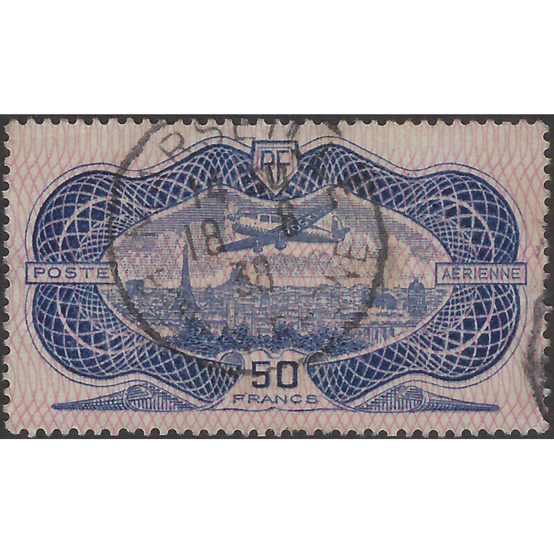 Timbre poste aérienne N°15b Burelé oblitéré.