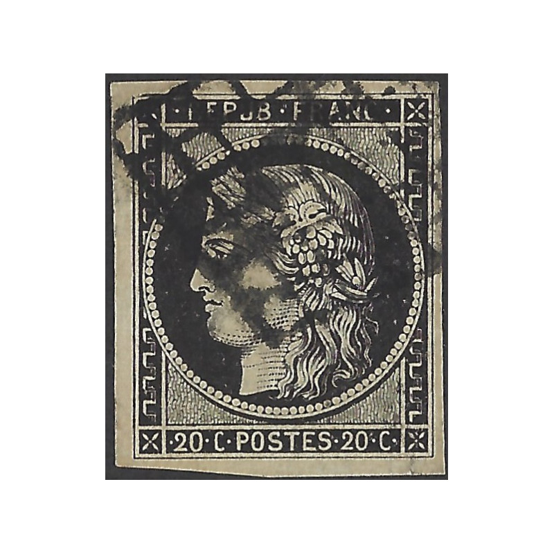 Cérès timbre de France N°3a oblitéré grille.