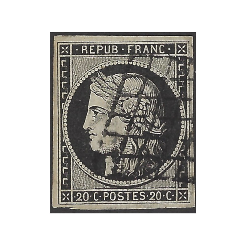 Cérès timbre de France N°3a oblitéré grille.