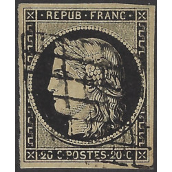 Cérès timbre de France N°3 oblitéré grille.