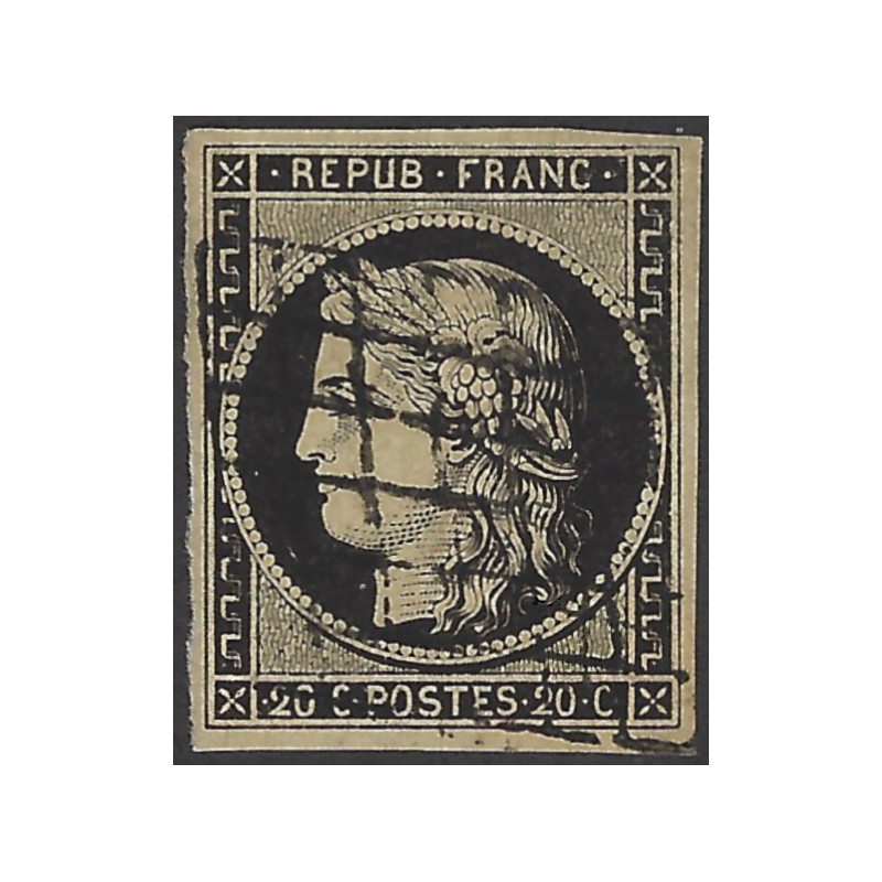 Cérès timbre de France N°3 oblitéré grille.