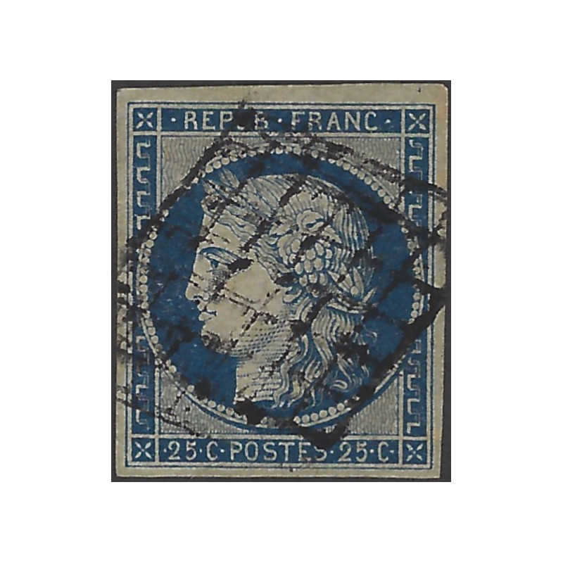 Cérès timbre de France N°4 oblitéré grille.