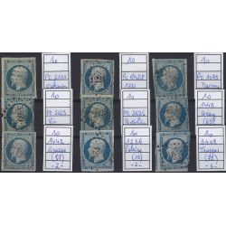Présidence timbre de France N°10 lot de 9 ex. oblitérés losange petits chiffres.