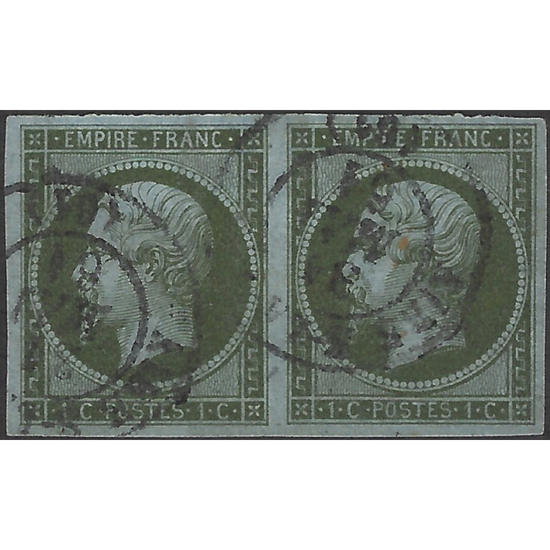Empire non dentelé timbre de France N°11 paire oblitéré.