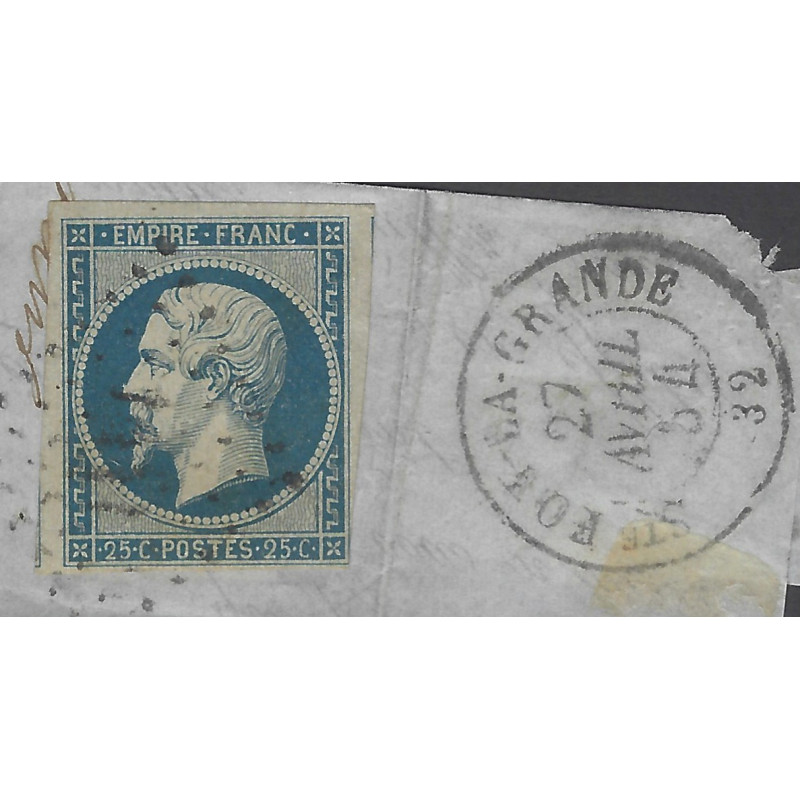 Empire non dentelé timbre de France N°15a oblitéré sur fragment.