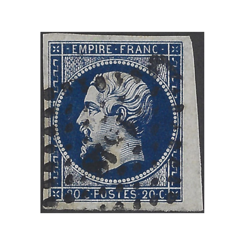 Empire non dentelé timbre de France N°14Ab bleu noir oblitéré.
