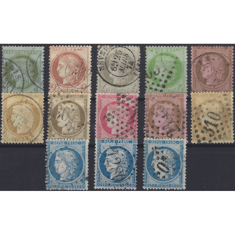 Cérès dentelé timbres de France N°50-60C série oblitéré.