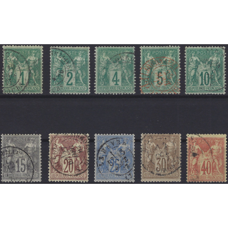 Sage timbres de France N°61-70 série oblitéré.