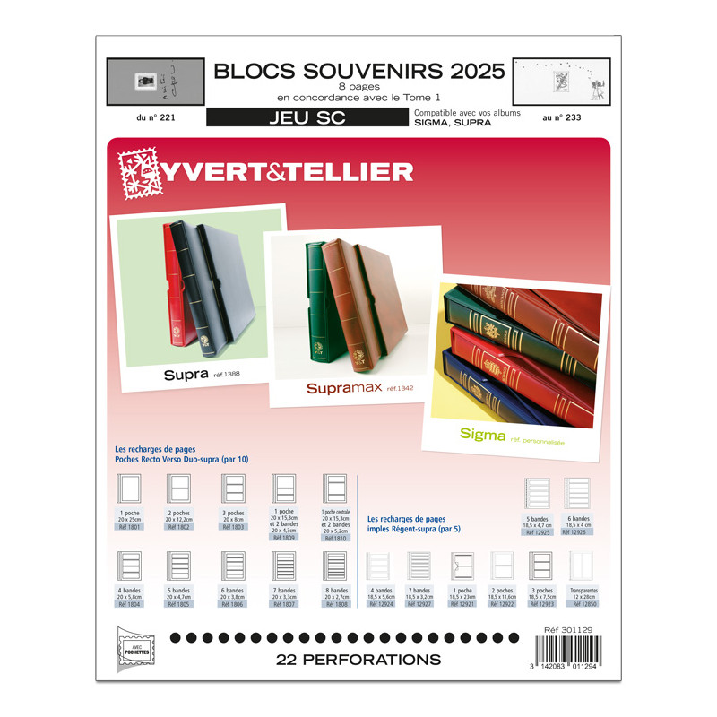 Jeux SC France blocs souvenirs 2025 avec pochettes de protection.