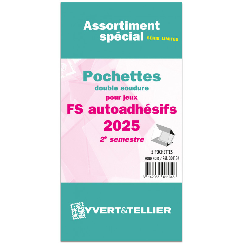 Assortiment de pochettes pour jeux timbres autoadhésifs FO/FS 2025 deuxième semestre.