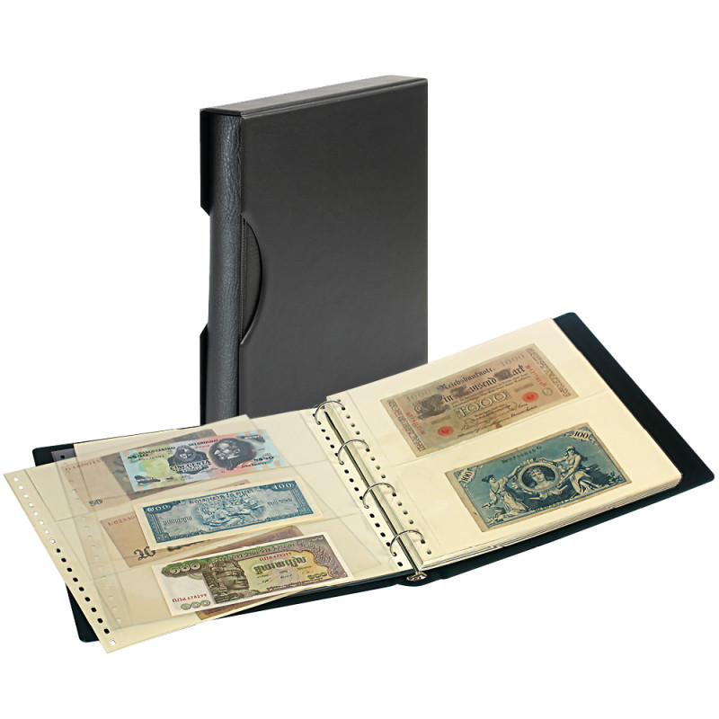 Album SRS Lindner pour billets de banque avec étui de protection.